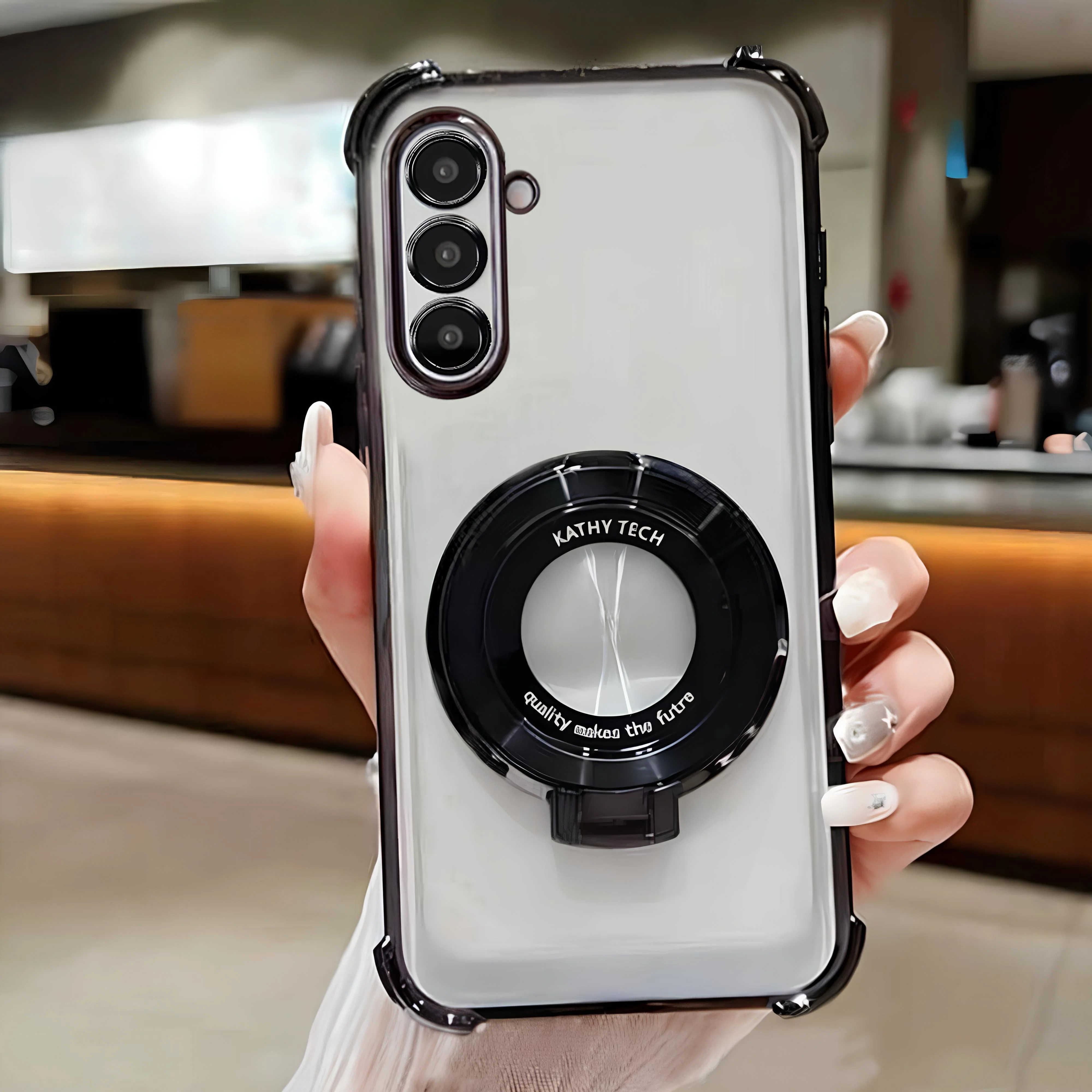 Samsung Galaxy A36 5G Original Luxury Magnifier Ring Stand Shockproof Airbags Corner Case - Image 3