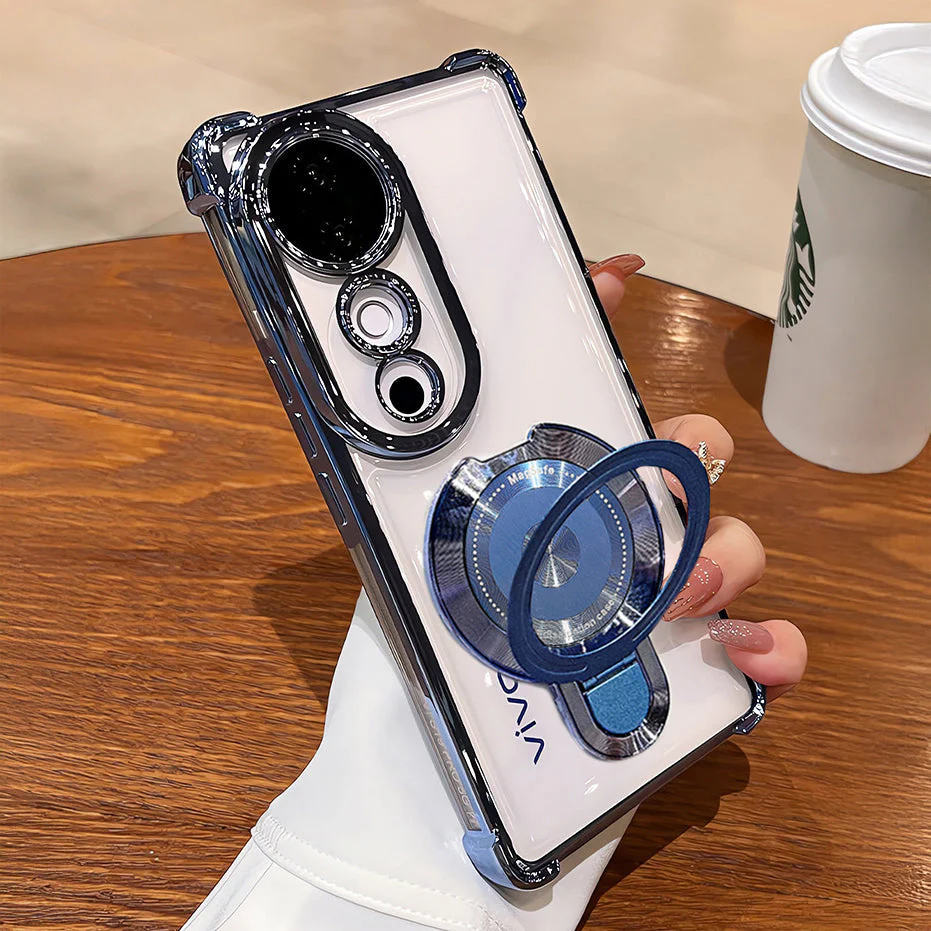 Vivo V40 Pro 5G Luxury Four Corner Invincible Bracket Ring Stand Case