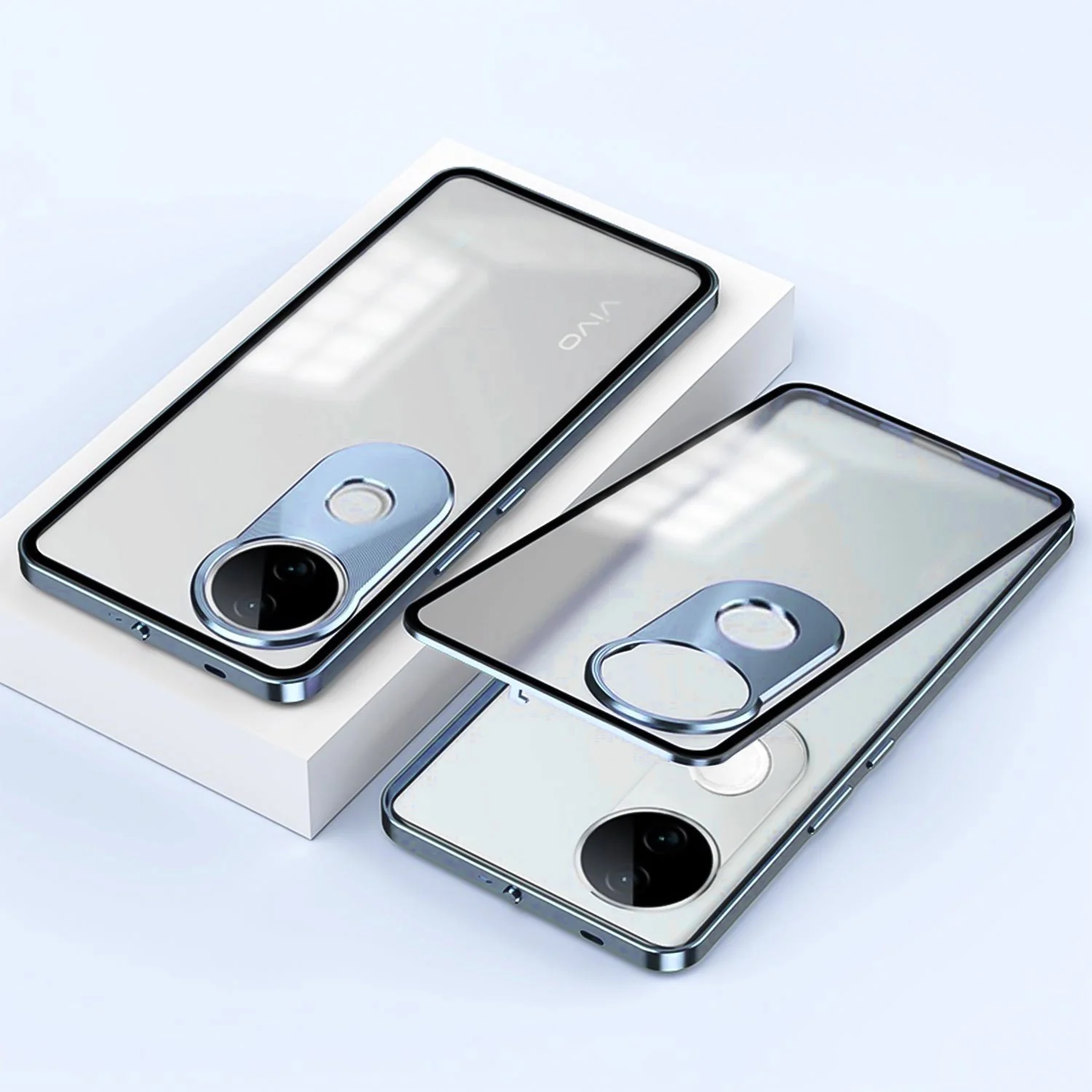 Vivo V50 5G Aluminium Metal Bumper Shield Transparent Back Case - Image 2